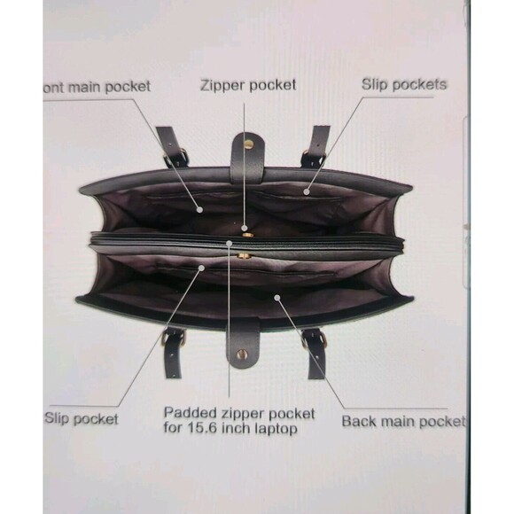 Laptop Bag Briefcase For Women Work Tote Leather Purse Gray Lots Of Pockets - Picture 6 of 16